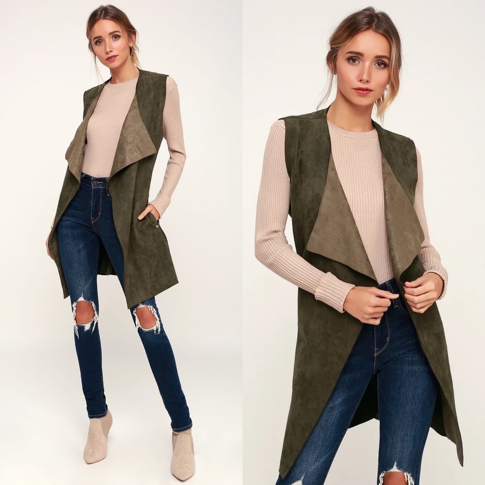 Lulus | Vest With the Best Olive Green Suede Vest